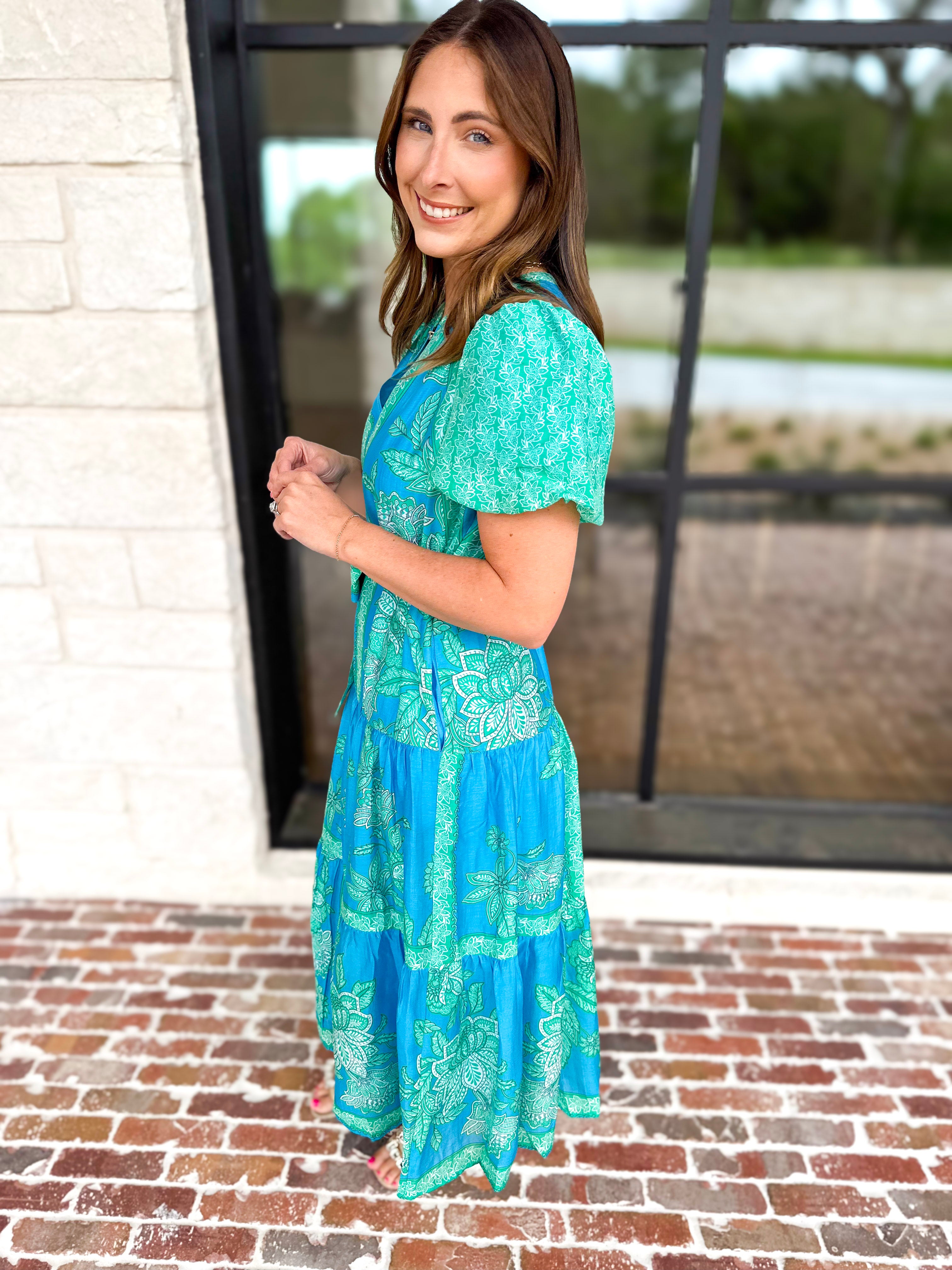 Current Air - Blue Tide Floral Midi Dress-500 Midi-CURRENT AIR CLOTHING-July & June Women's Fashion Boutique Located in San Antonio, Texas