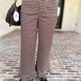 Gingham Ruffle Trim Pants - Brown-400 Pants-ENTRO-July & June Women's Fashion Boutique Located in San Antonio, Texas