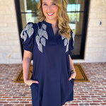 The Coastal Embroidered Mini Dress - Navy-510 Mini-JODIFL-July & June Women's Fashion Boutique Located in San Antonio, Texas