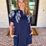 The Coastal Embroidered Mini Dress - Navy-510 Mini-JODIFL-July & June Women's Fashion Boutique Located in San Antonio, Texas