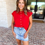 Short Sleeve Everyday Cardigan - Red-230 Sweaters/Cardis-DOUBLE ZERO-July & June Women's Fashion Boutique Located in San Antonio, Texas