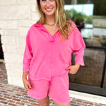 Comfy Collared Short Set - Pink-300 Athleisure/Lounge-JODIFL-July & June Women's Fashion Boutique Located in San Antonio, Texas