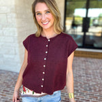 Short Sleeve Everyday Cardigan - Merlot-230 Sweaters/Cardis-DOUBLE ZERO-July & June Women's Fashion Boutique Located in San Antonio, Texas