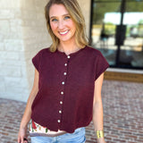 Short Sleeve Everyday Cardigan - Merlot-230 Sweaters/Cardis-DOUBLE ZERO-July & June Women's Fashion Boutique Located in San Antonio, Texas