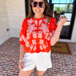 THML - Bold Orange Embroidered Blouse-200 Fashion Blouses-THML-July & June Women's Fashion Boutique Located in San Antonio, Texas