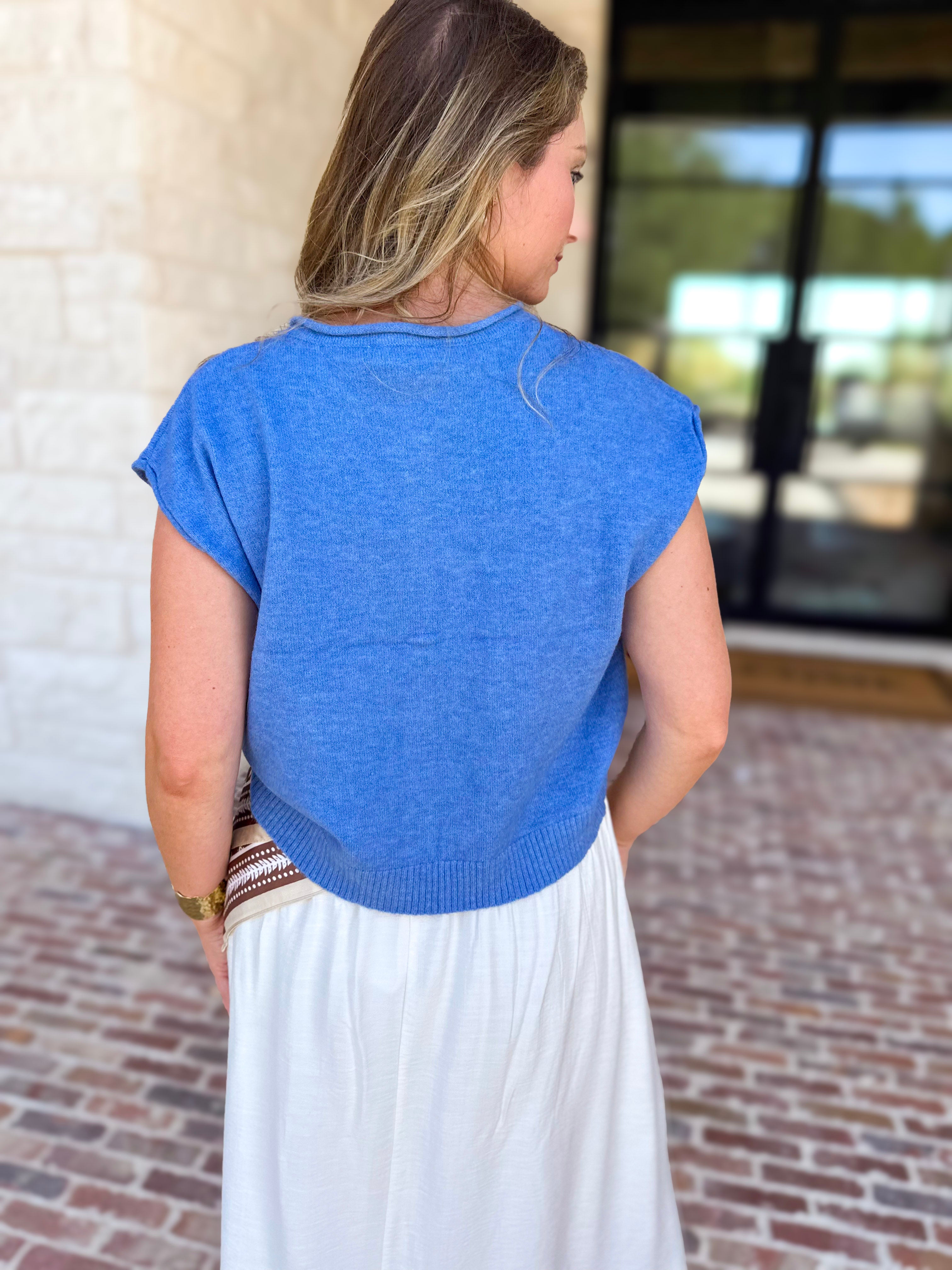 Short Sleeve Everyday Cardigan - Ocean Blue-230 Sweaters/Cardis-DOUBLE ZERO-July & June Women's Fashion Boutique Located in San Antonio, Texas