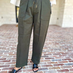 Liverpool - Cropped Olive Green Drawstring Trousers-400 Pants-LIVERPOOL JEANS COMPANY-July & June Women's Fashion Boutique Located in San Antonio, Texas