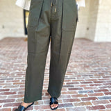 Liverpool - Cropped Olive Green Drawstring Trousers-400 Pants-LIVERPOOL JEANS COMPANY-July & June Women's Fashion Boutique Located in San Antonio, Texas