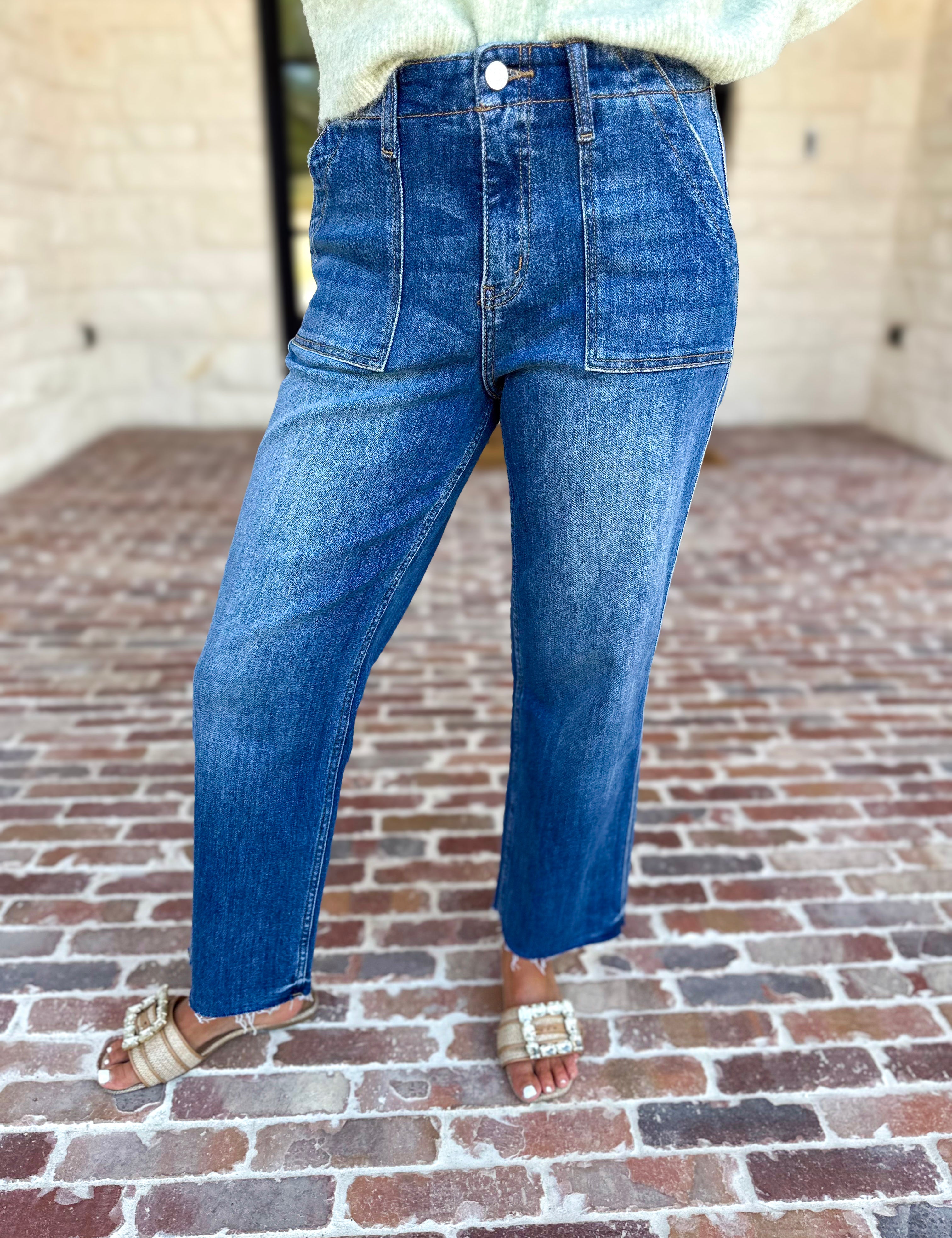 Vervet - High Rise Utility Cropped Jeans-420 Denim-VEVERT BY FLYING MONKEY-July & June Women's Fashion Boutique Located in San Antonio, Texas
