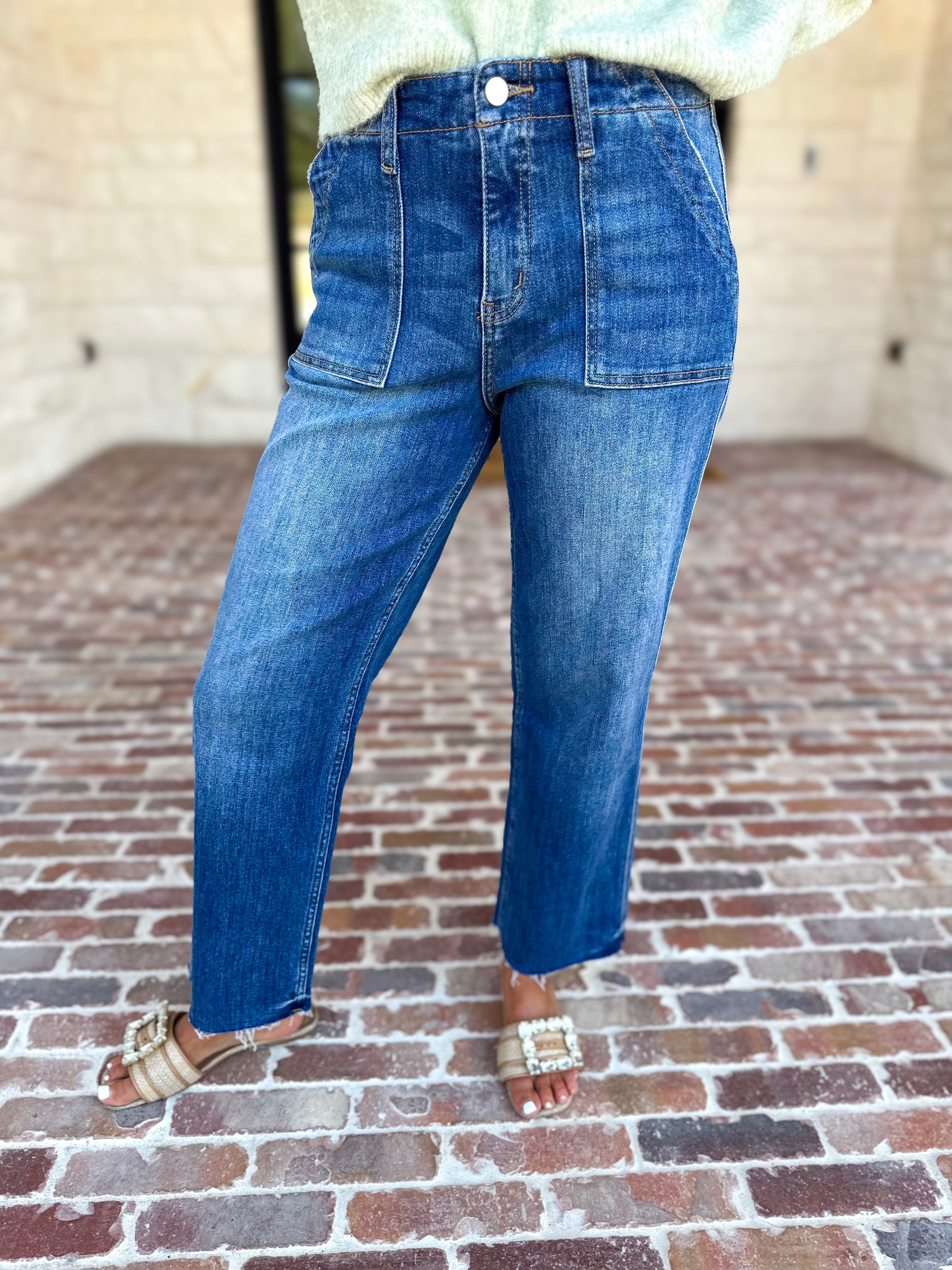 Vervet - High Rise Utility Cropped Jeans-420 Denim-VEVERT BY FLYING MONKEY-July & June Women's Fashion Boutique Located in San Antonio, Texas