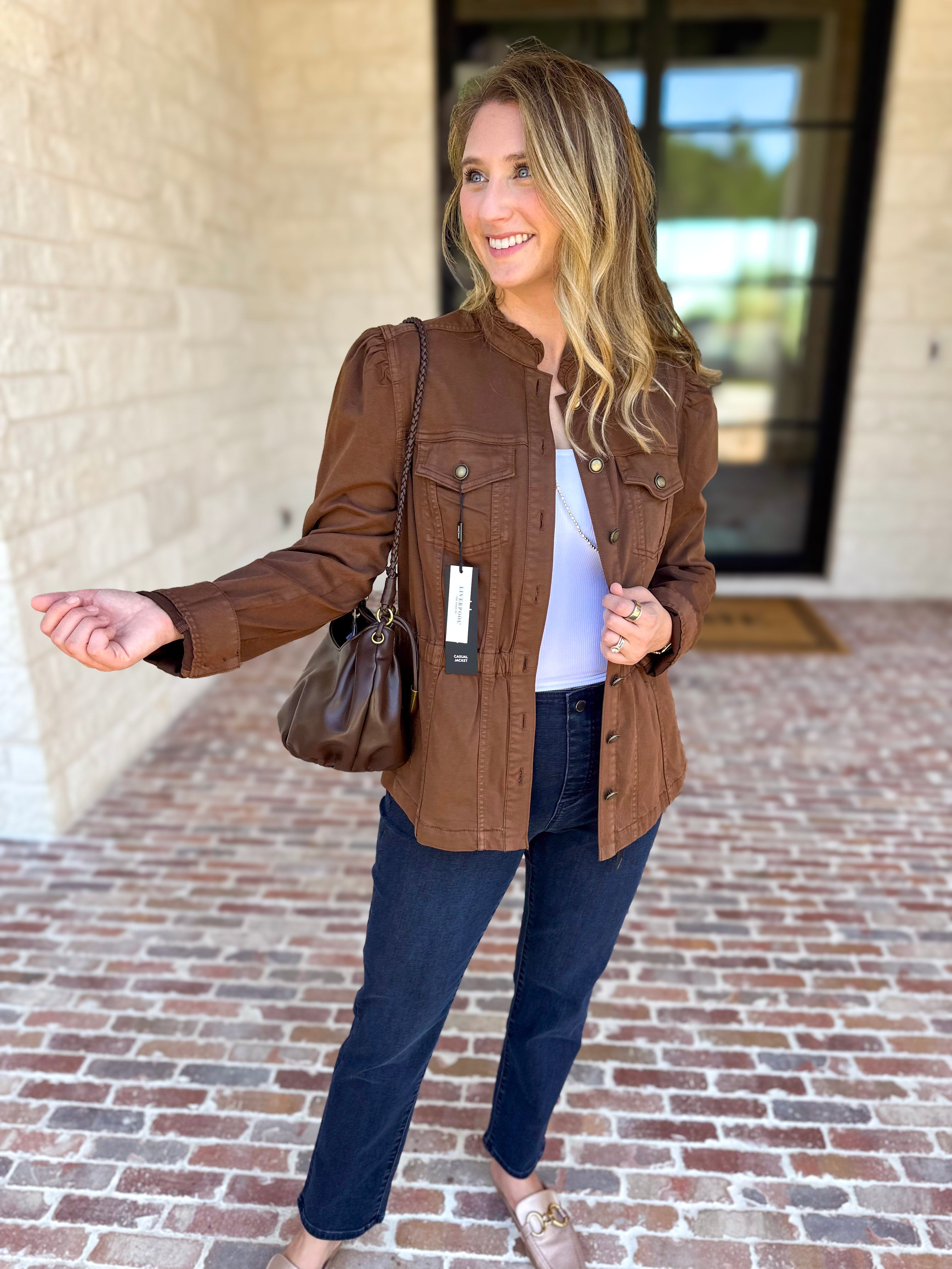 Liverpool - City Girl Puff Sleeve Trucker Jacket-600 Outerwear-LIVERPOOL JEANS COMPANY-July & June Women's Fashion Boutique Located in San Antonio, Texas