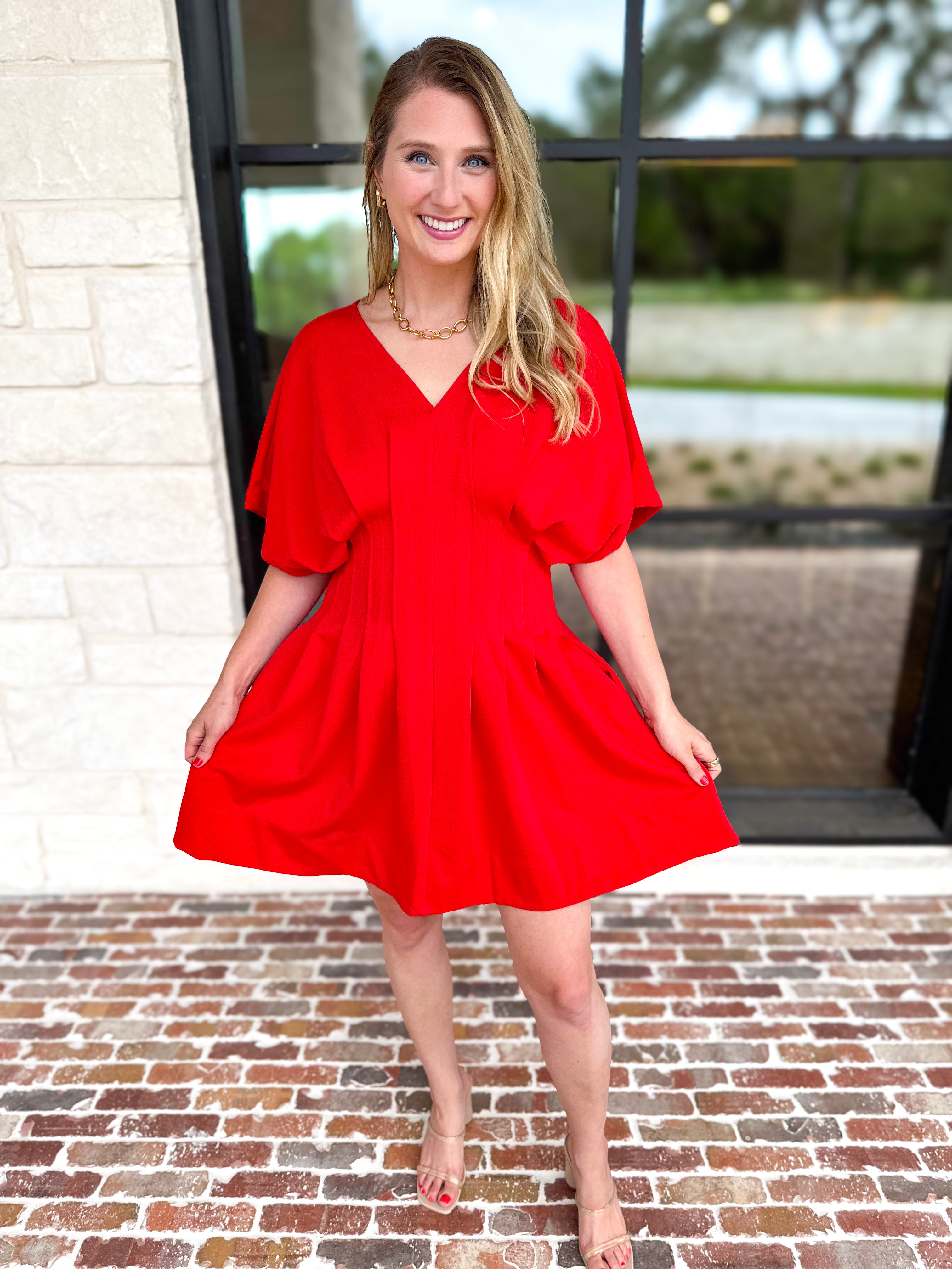 Elevated Chic Red Mini Dress-510 Mini-ENTRO-July & June Women's Fashion Boutique Located in San Antonio, Texas
