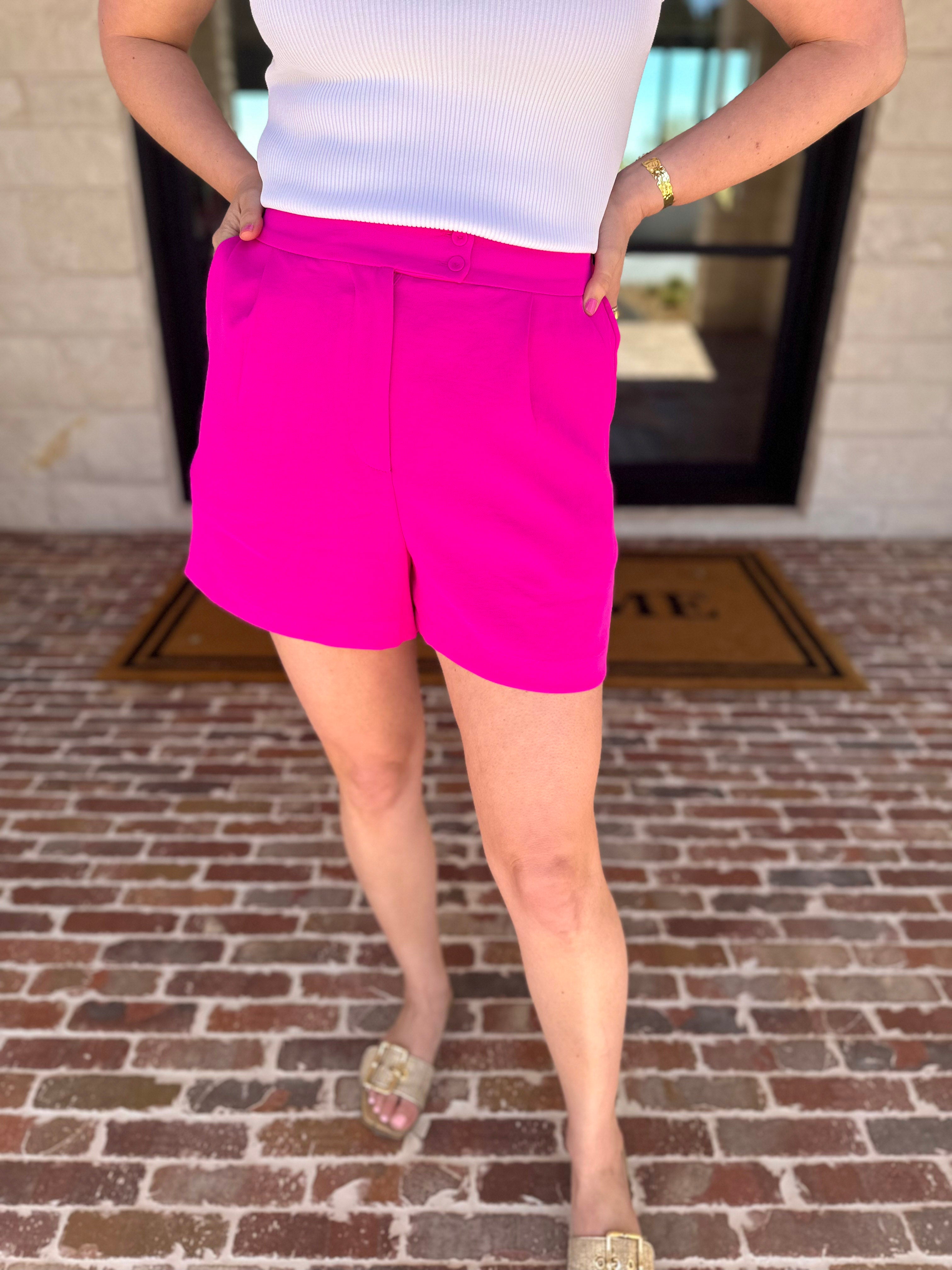 The It Girl Trouser Shorts - Hot Pink-410 Shorts/Skirts-SKIES ARE BLUE-July & June Women's Fashion Boutique Located in San Antonio, Texas
