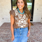 THML - Nutmeg Embroidered Flutter Sleeve Blouse-200 Fashion Blouses-THML-July & June Women's Fashion Boutique Located in San Antonio, Texas