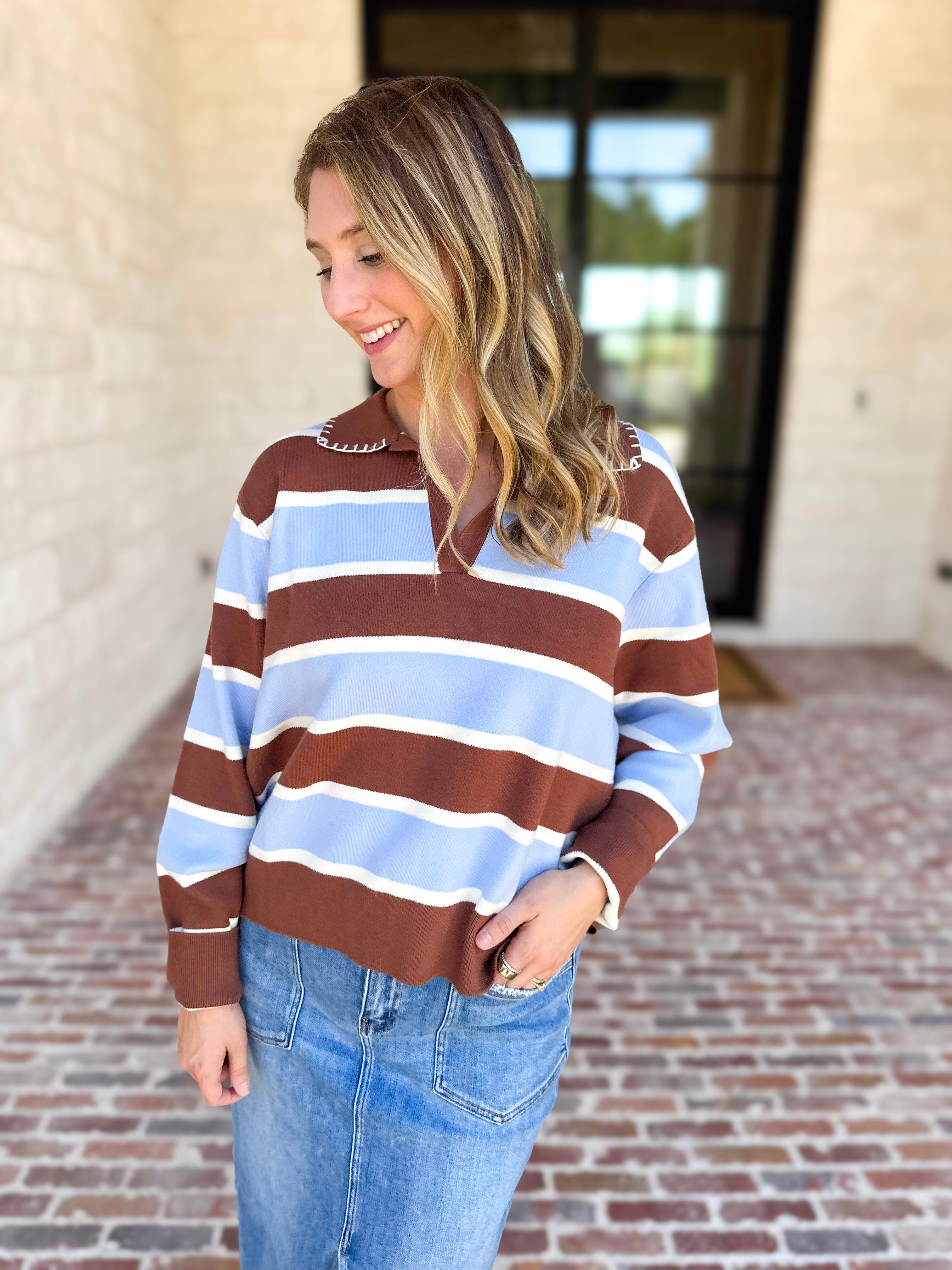 The Stevie Striped Cozy Sweater-230 Sweaters/Cardis-SKIES ARE BLUE-July & June Women's Fashion Boutique Located in San Antonio, Texas