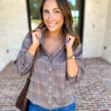 Current Air - Uptown Plaid Button Down Blouse-200 Fashion Blouses-CURRENT AIR CLOTHING-July & June Women's Fashion Boutique Located in San Antonio, Texas