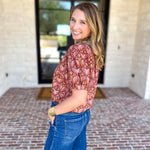 Rosewood Puff Sleeve Blouse-200 Fashion Blouses-ENTRO-July & June Women's Fashion Boutique Located in San Antonio, Texas