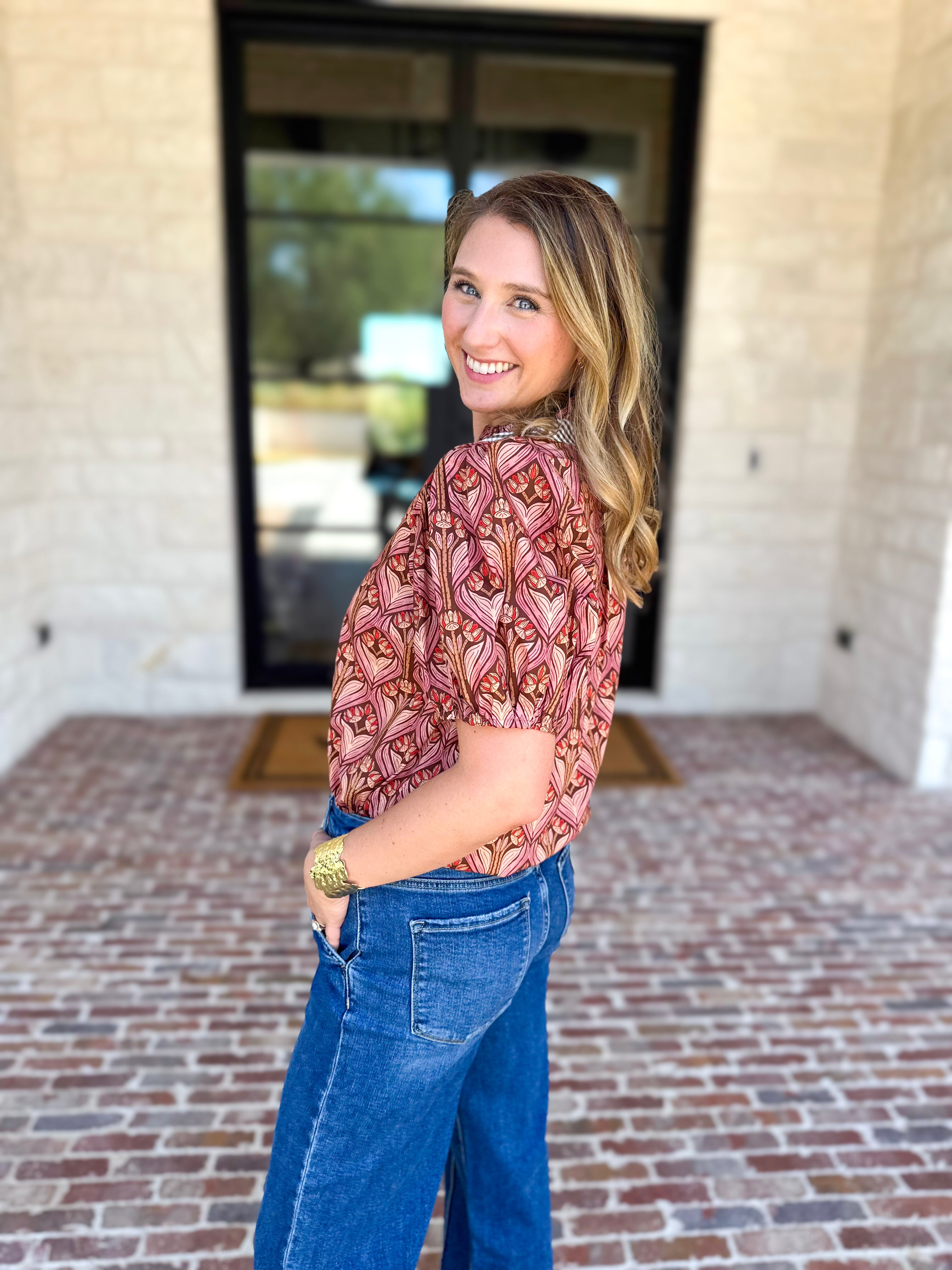 Rosewood Puff Sleeve Blouse-200 Fashion Blouses-ENTRO-July & June Women's Fashion Boutique Located in San Antonio, Texas