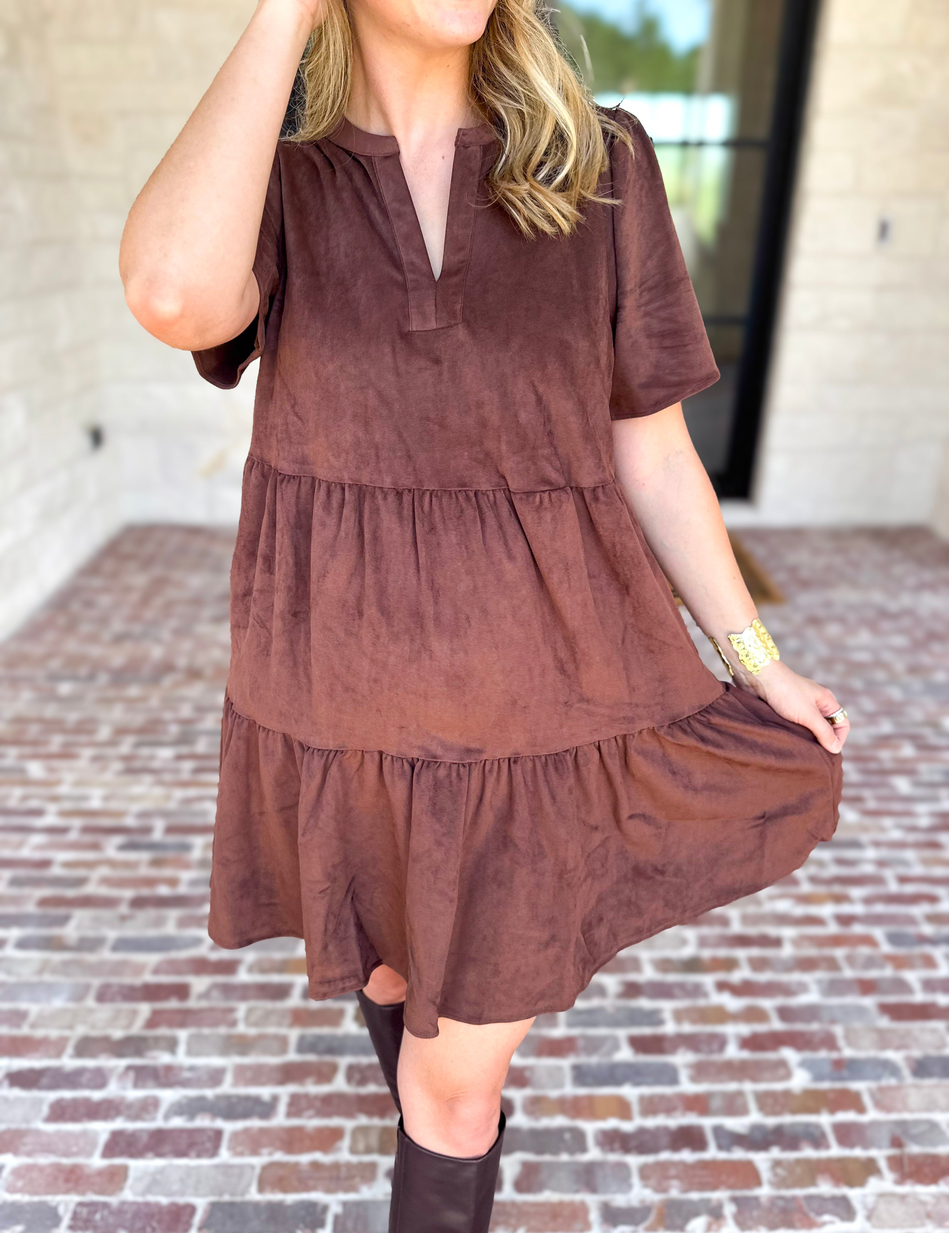Mary Square - Soft Suede Mini Dress - Coffee-510 Mini-MARY SQUARE-July & June Women's Fashion Boutique Located in San Antonio, Texas