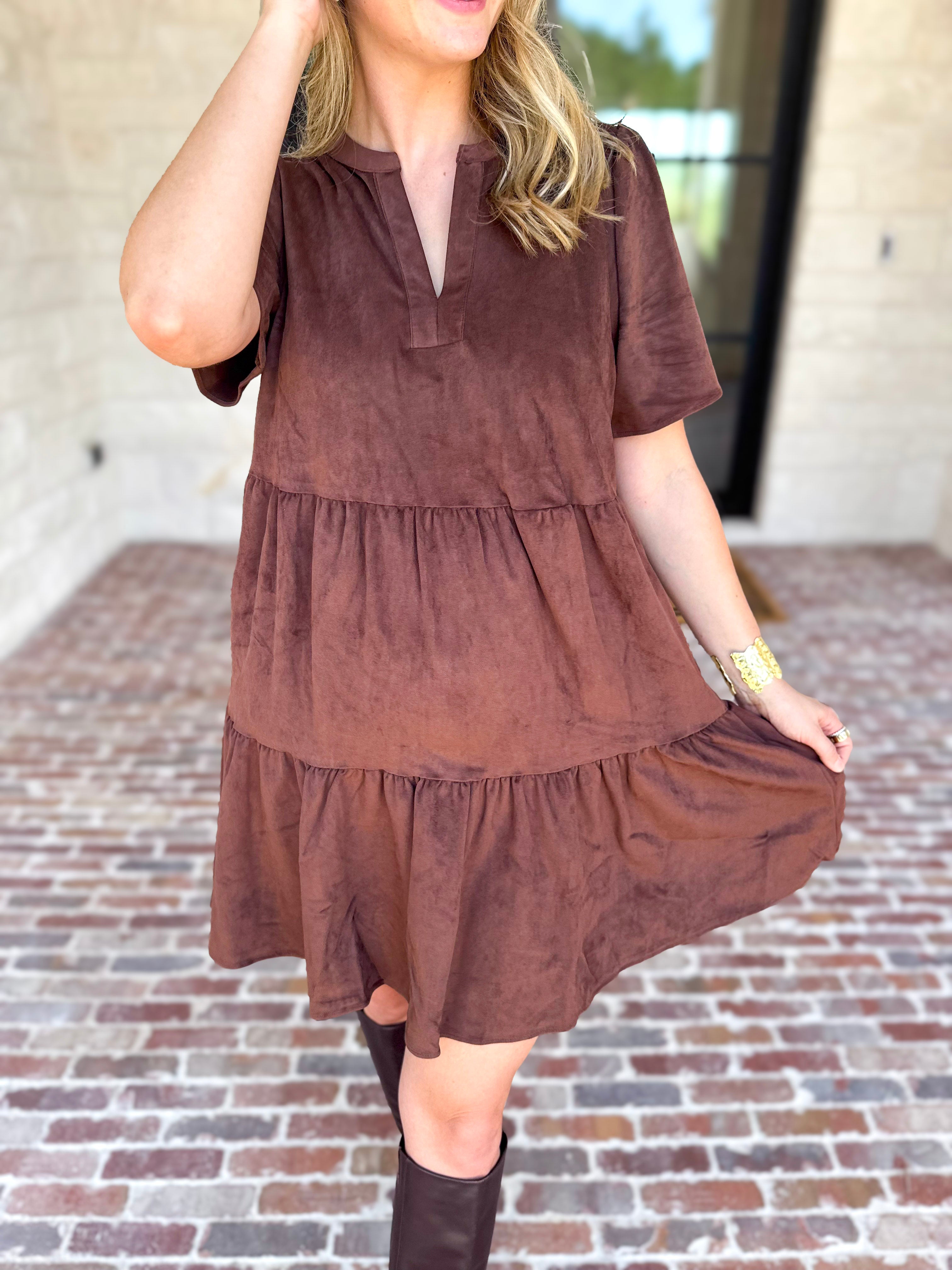 Mary Square - Soft Suede Mini Dress - Coffee-510 Mini-MARY SQUARE-July & June Women's Fashion Boutique Located in San Antonio, Texas