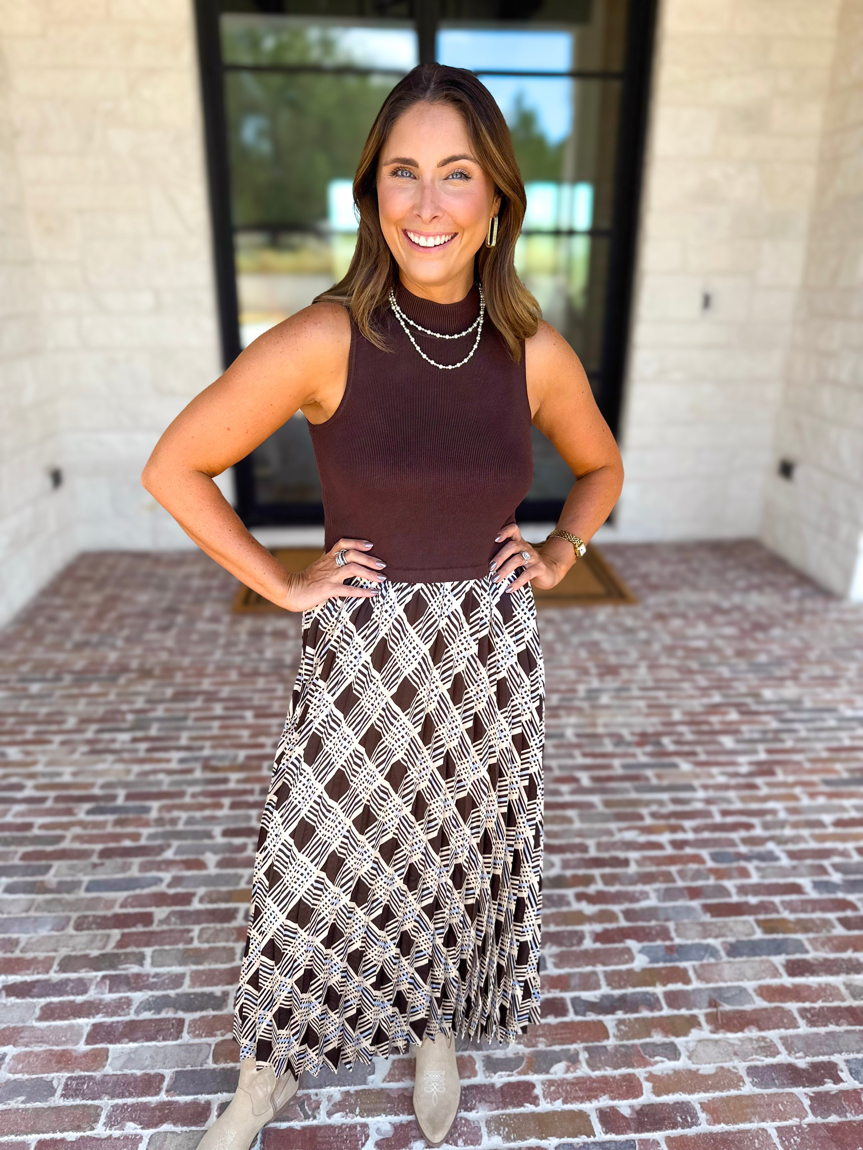 Cocoa Sky Texture Contrast Midi Dress-500 Midi-SKIES ARE BLUE-July & June Women's Fashion Boutique Located in San Antonio, Texas