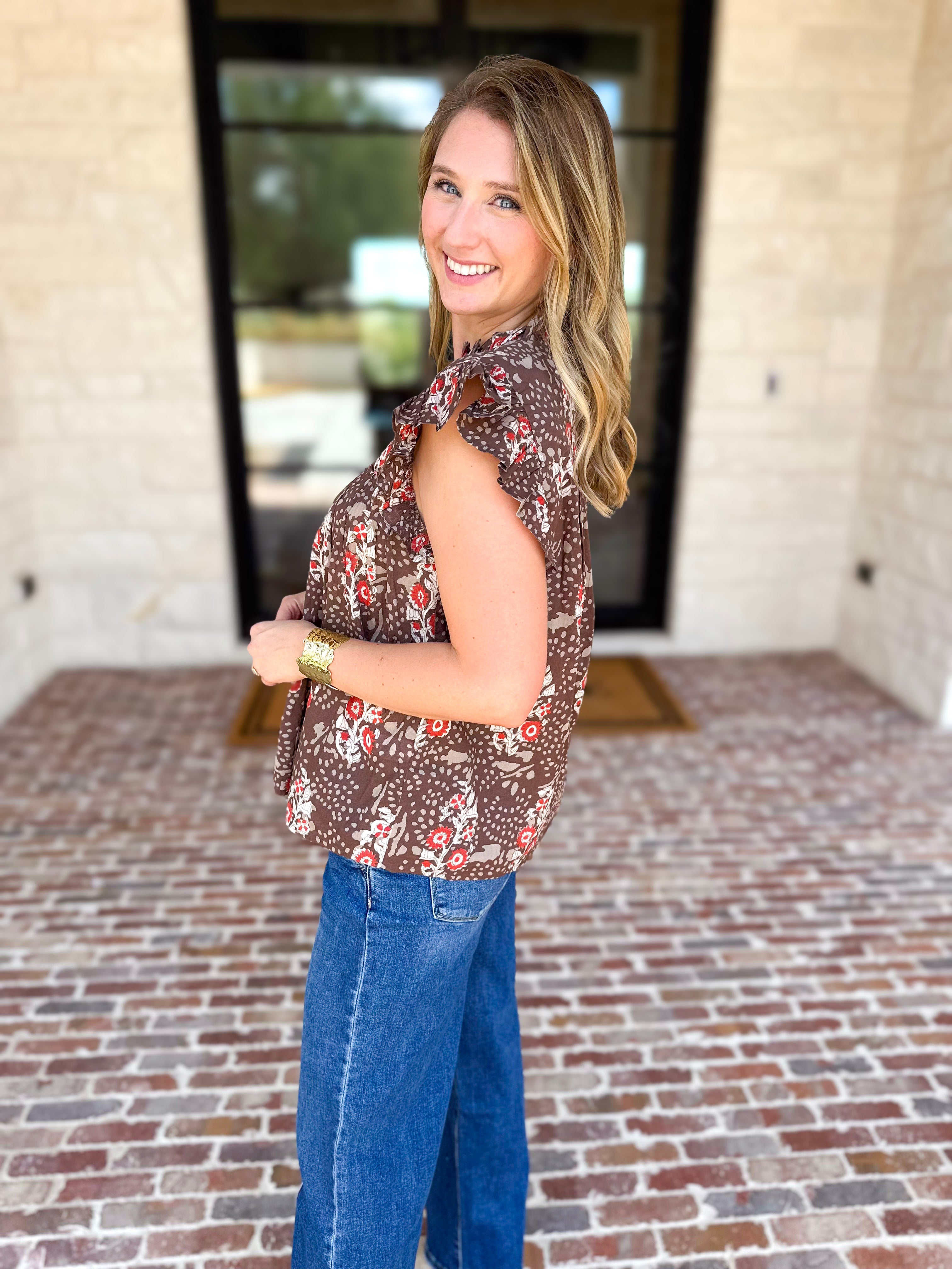 THML - Maison Autumn Floral Blouse-200 Fashion Blouses-THML-July & June Women's Fashion Boutique Located in San Antonio, Texas