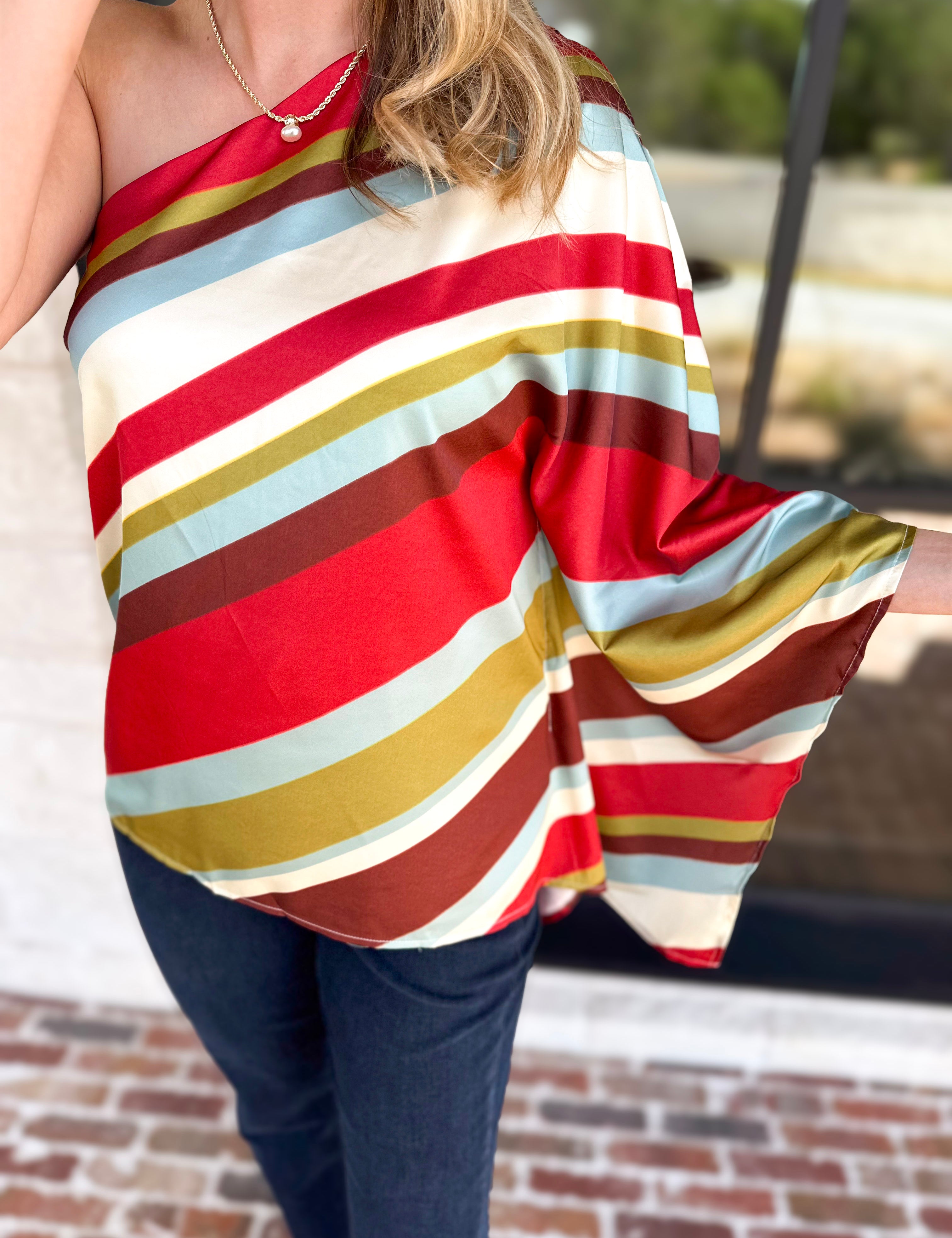 Color Rush One Shoulder Blouse-200 Fashion Blouses-TCEC-July & June Women's Fashion Boutique Located in San Antonio, Texas