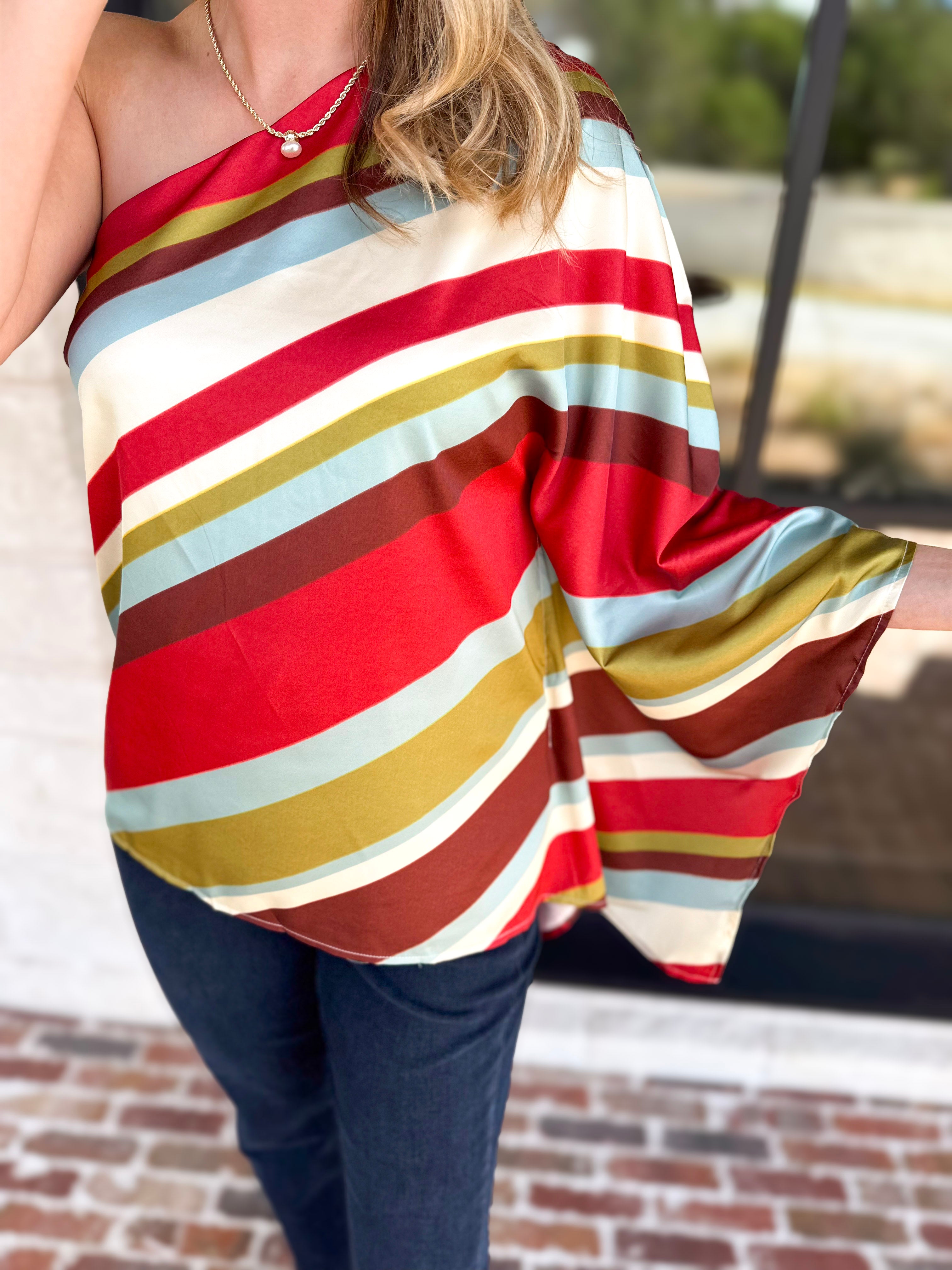 Color Rush One Shoulder Blouse-200 Fashion Blouses-TCEC-July & June Women's Fashion Boutique Located in San Antonio, Texas