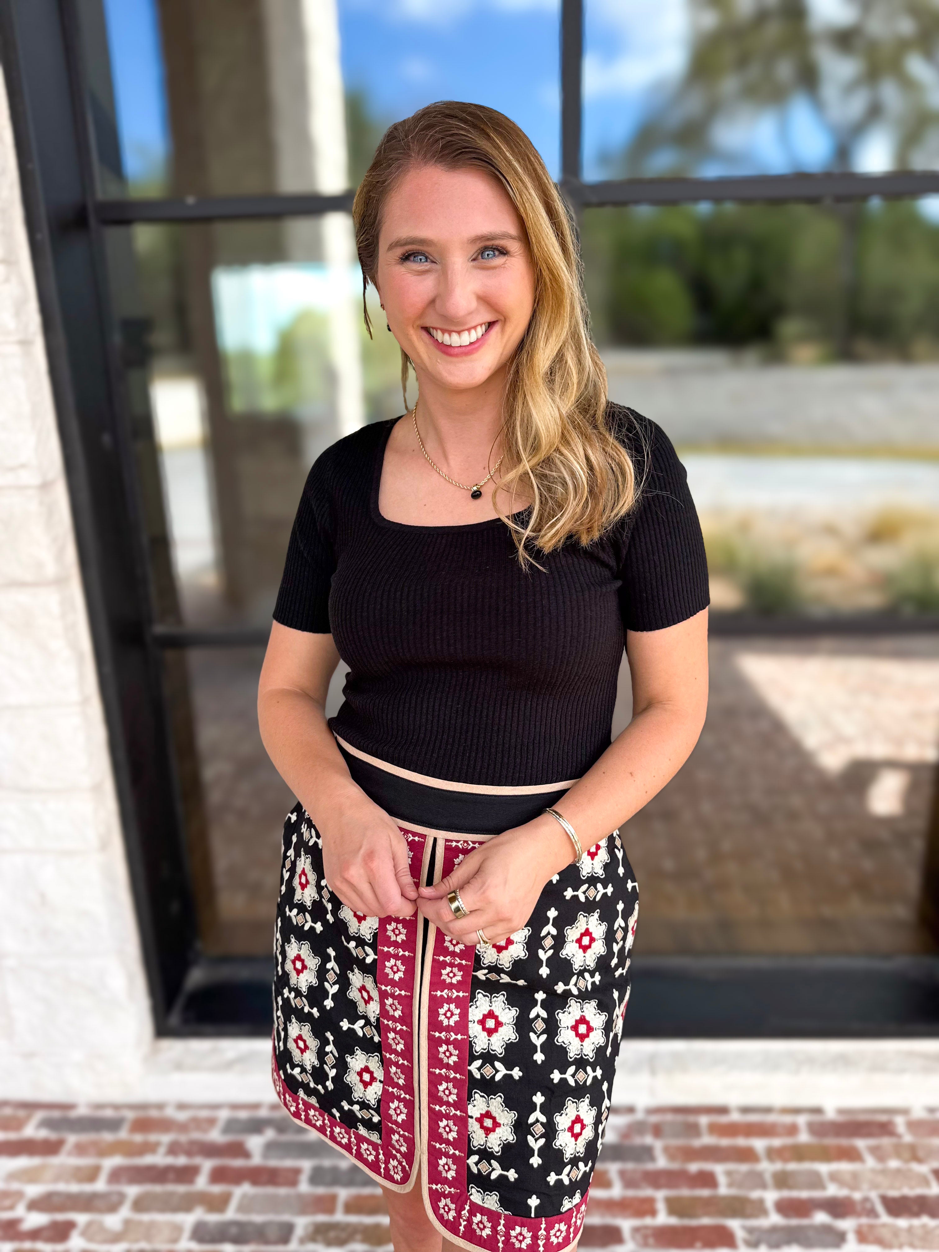 Ribbed Square Neck Knit Top - Black-230 Sweaters/Cardis-ALLIE ROSE-July & June Women's Fashion Boutique Located in San Antonio, Texas
