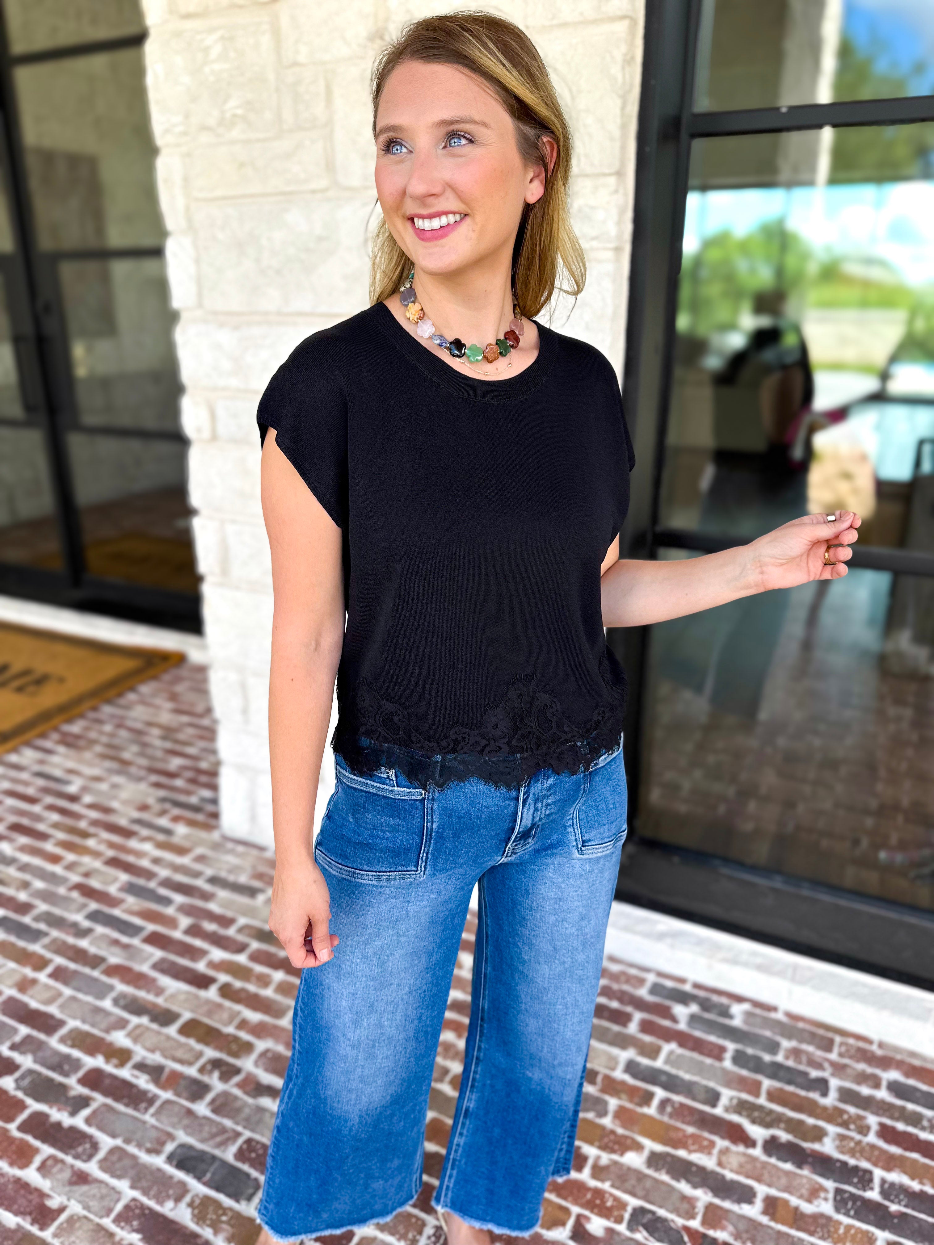 Collins Lace Trim Blouse - Black-200 Fashion Blouses-ENTRO-July & June Women's Fashion Boutique Located in San Antonio, Texas