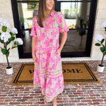 Mary Square - Pink Trellis Tiles Midi Dress-500 Midi-MARY SQUARE-July & June Women's Fashion Boutique Located in San Antonio, Texas