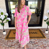 Mary Square - Pink Trellis Tiles Midi Dress-500 Midi-MARY SQUARE-July & June Women's Fashion Boutique Located in San Antonio, Texas