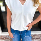 Casual Staples V-Neck Top - Ivory-210 Casual Blouses-ENTRO-July & June Women's Fashion Boutique Located in San Antonio, Texas
