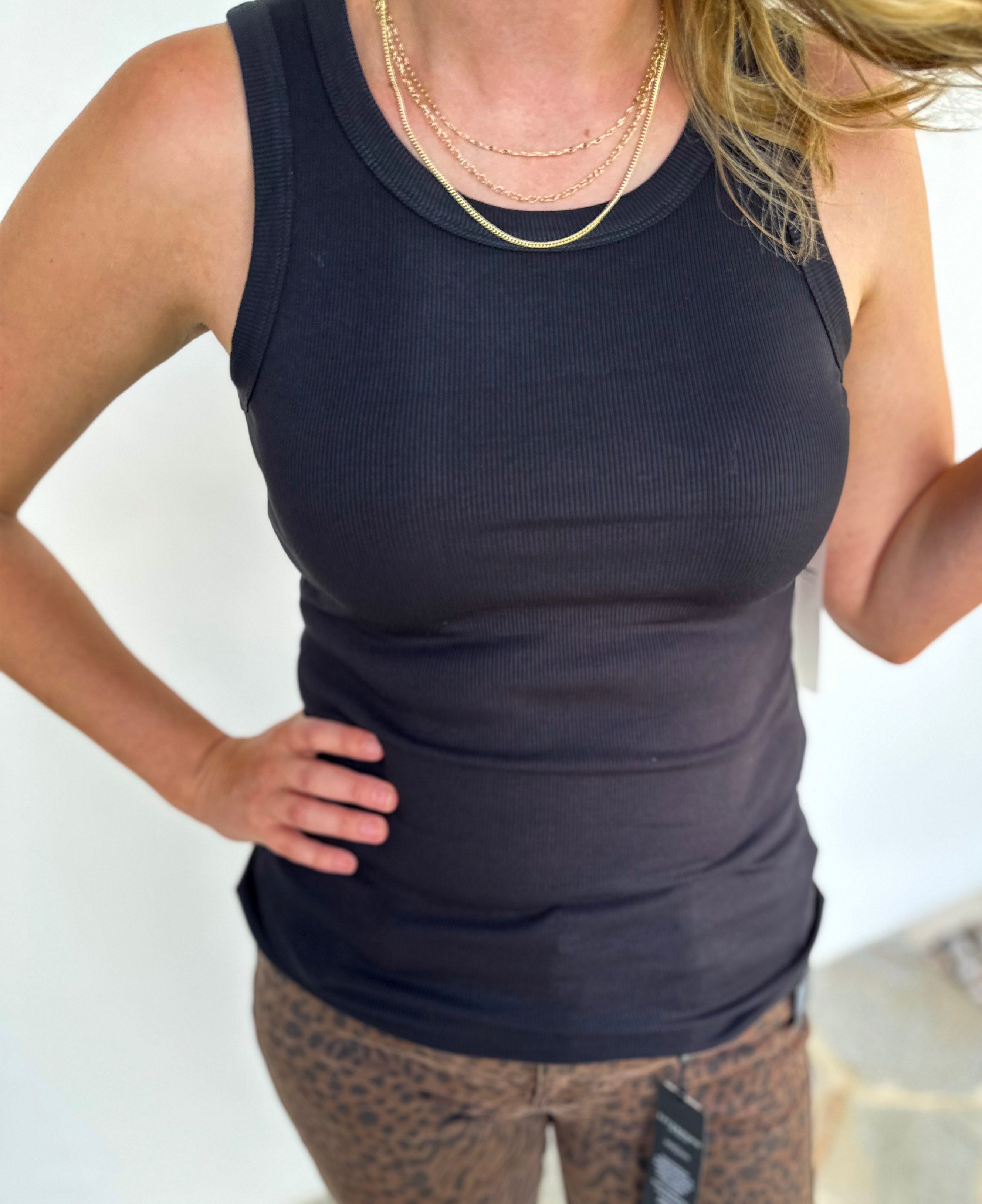 Go-To Ribbed Tank Top - Black-220 Basic Tops-MONO B-July & June Women's Fashion Boutique Located in San Antonio, Texas