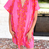 THML - Bold Floral Shift Mini Dress - Pink-510 Mini-THML-July & June Women's Fashion Boutique Located in San Antonio, Texas