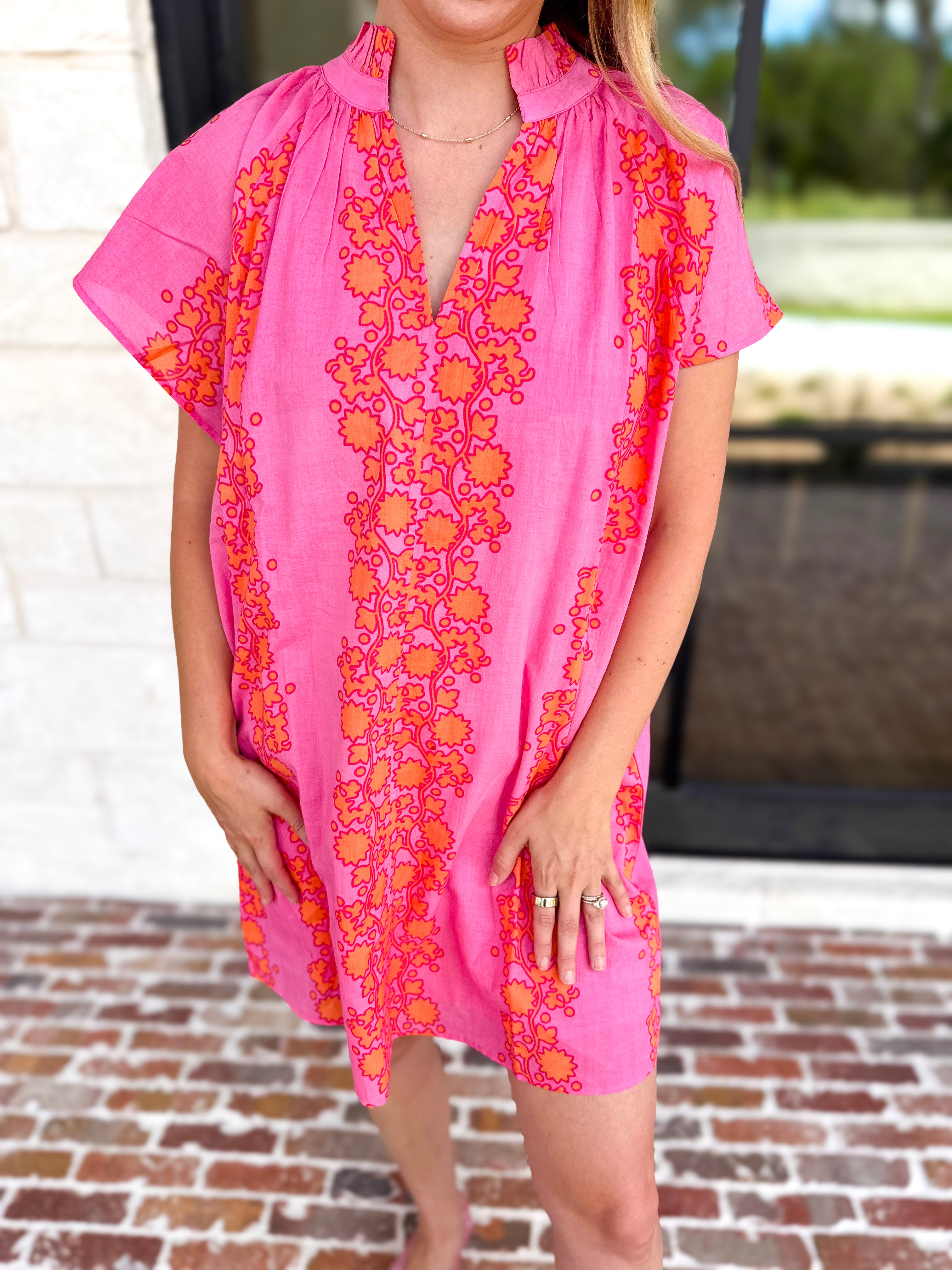 THML - Bold Floral Shift Mini Dress - Pink-510 Mini-THML-July & June Women's Fashion Boutique Located in San Antonio, Texas