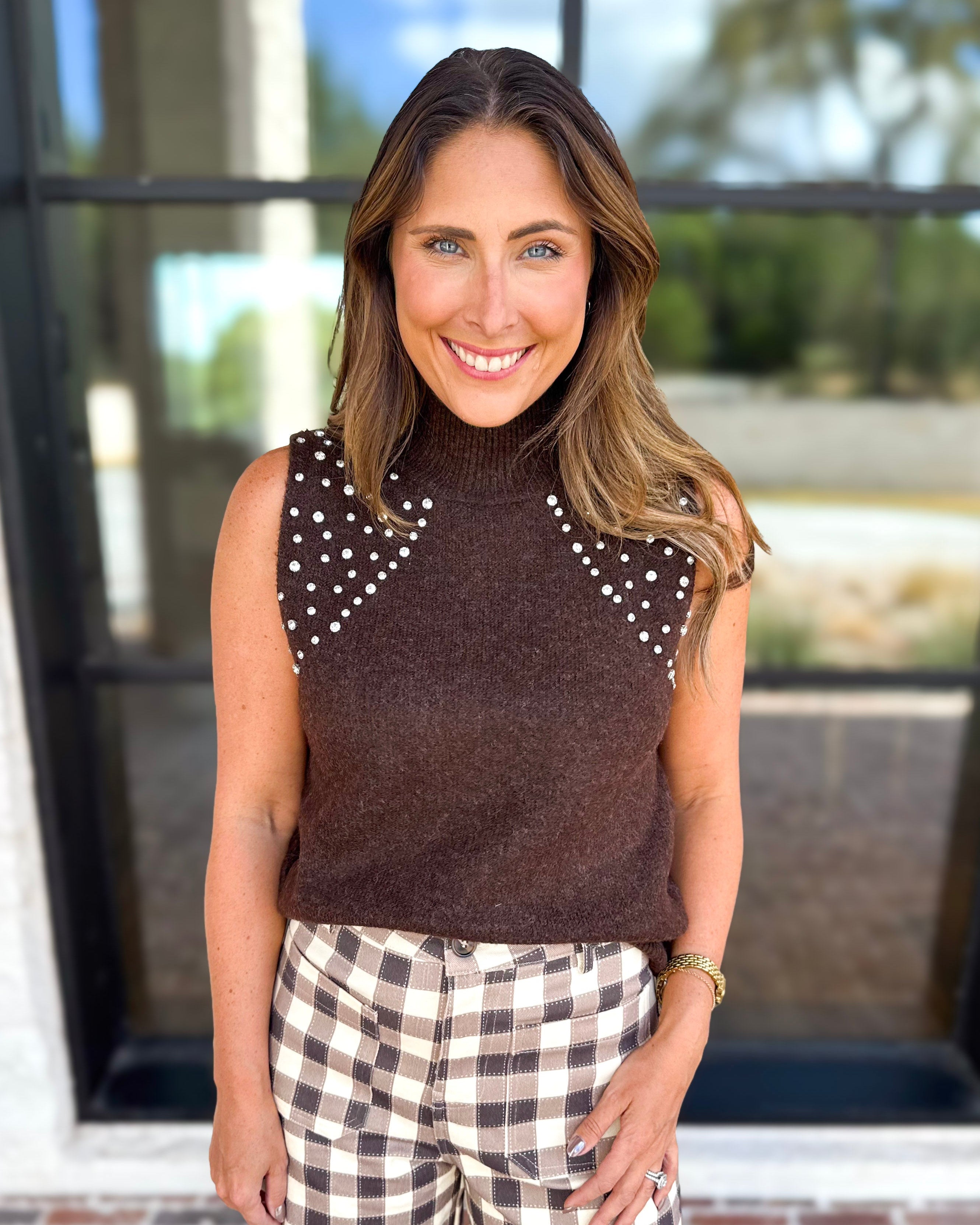 Happy Hour Embellished Sweater Tank-200 Fashion Blouses-ENTRO-July & June Women's Fashion Boutique Located in San Antonio, Texas