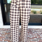 Mocha Cream Checkered Pants-400 Pants-ENTRO-July & June Women's Fashion Boutique Located in San Antonio, Texas