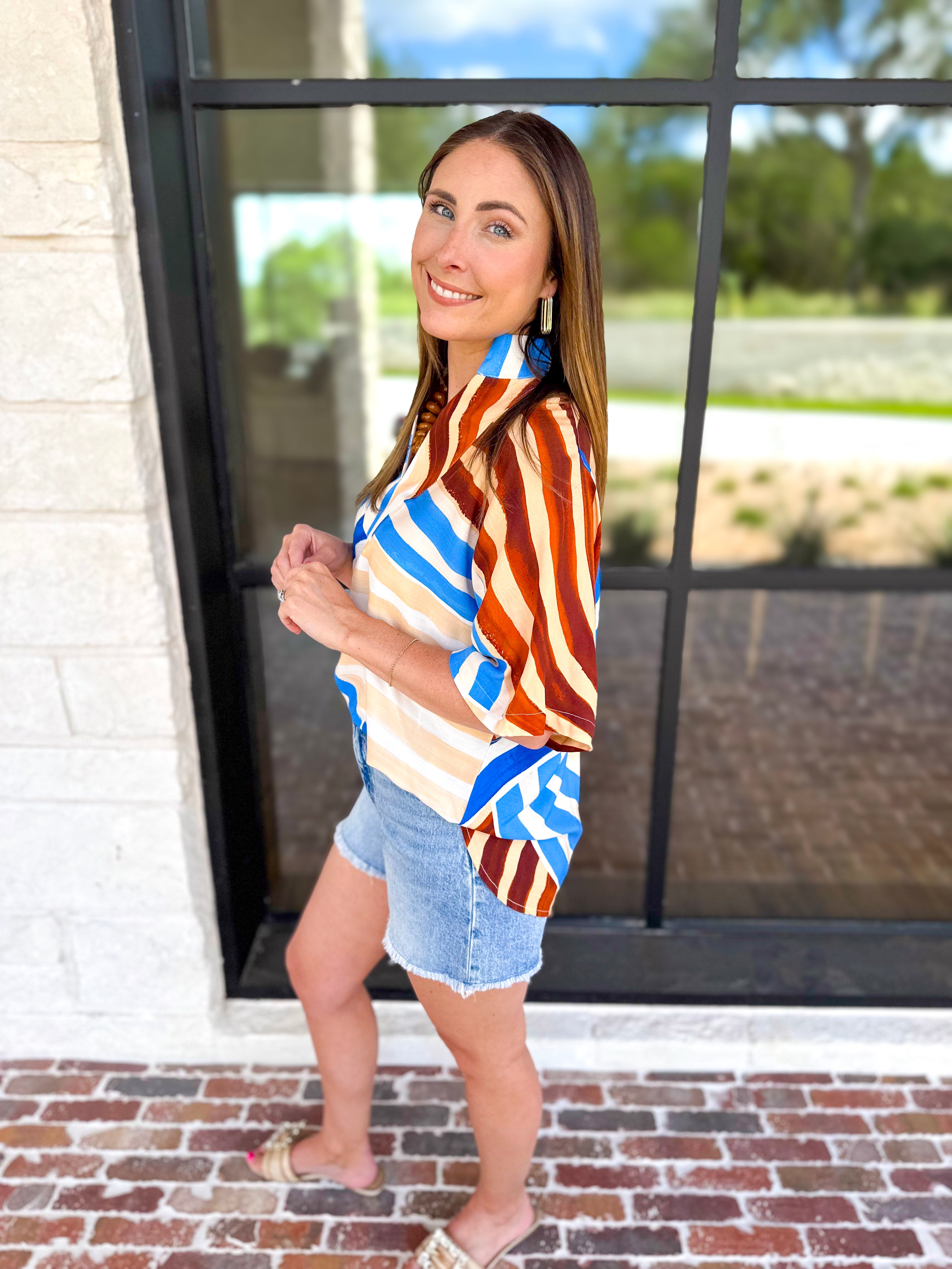 Piper Abstract Stripe Blouse-200 Fashion Blouses-ENTRO-July & June Women's Fashion Boutique Located in San Antonio, Texas