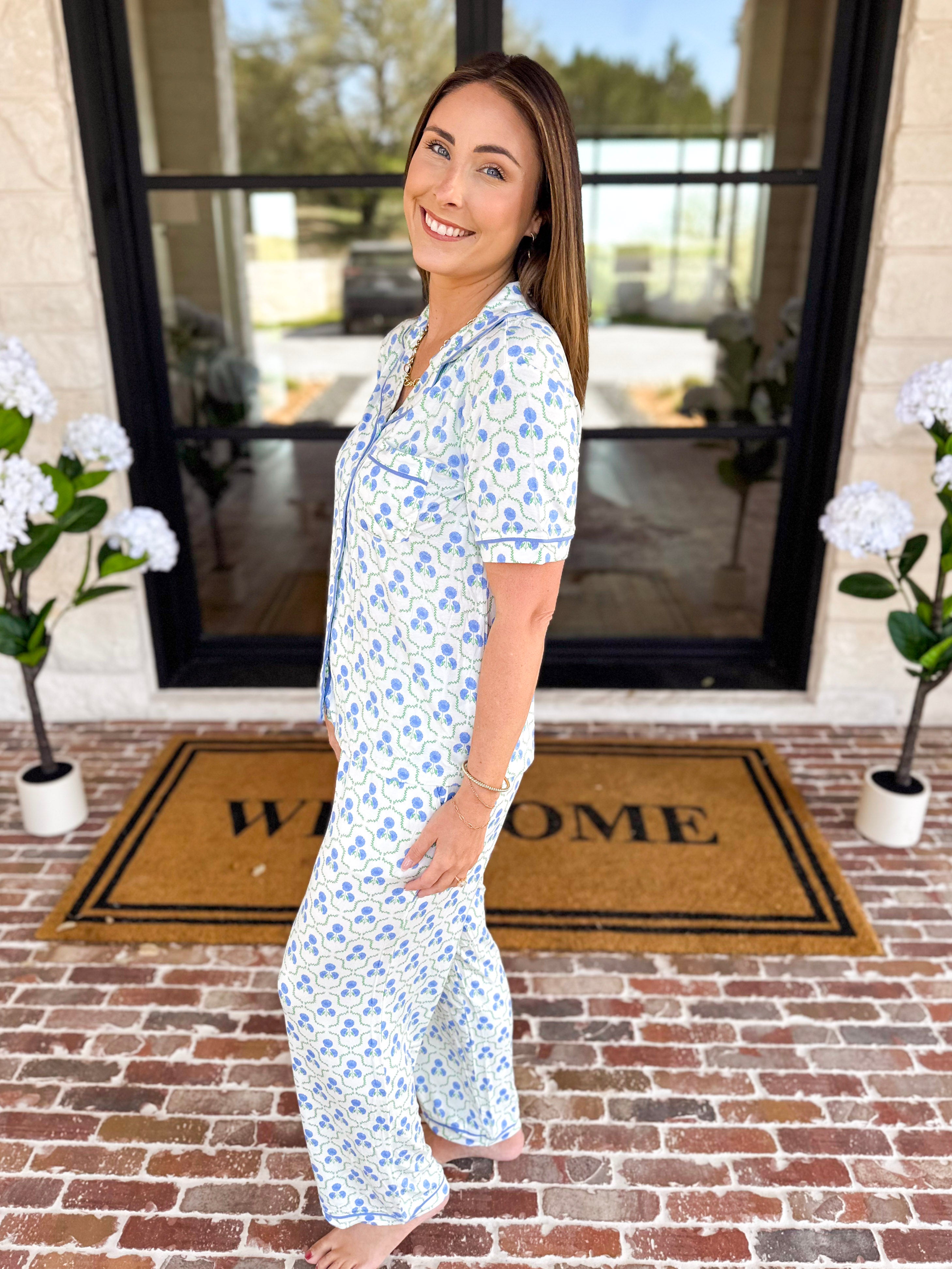 Mary Square - Sweet Blue Lattice PJ Set-300 Athleisure/Lounge-MARY SQUARE-July & June Women's Fashion Boutique Located in San Antonio, Texas
