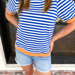 Navy & Orange Stripe Tee-210 Casual Blouses-JODIFL-July & June Women's Fashion Boutique Located in San Antonio, Texas