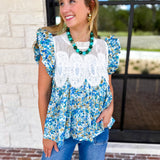 Floral Fields Lace Blouse-200 Fashion Blouses-FATE-July & June Women's Fashion Boutique Located in San Antonio, Texas