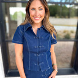 Kendall Fit and Flare Denim Top-200 Fashion Blouses-TCEC-July & June Women's Fashion Boutique Located in San Antonio, Texas
