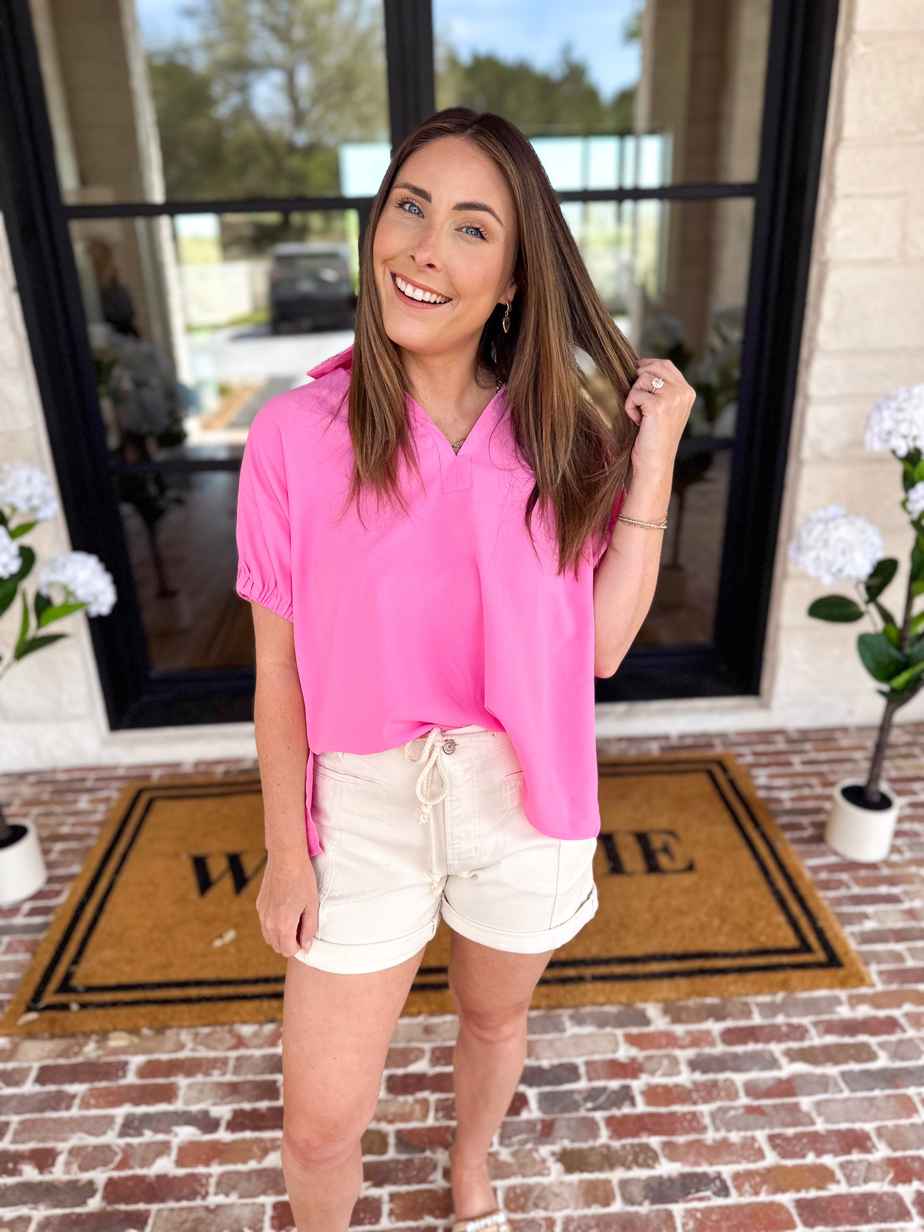 The Modern Classic Blouse - Pink-200 Fashion Blouses-ENTRO-July & June Women's Fashion Boutique Located in San Antonio, Texas