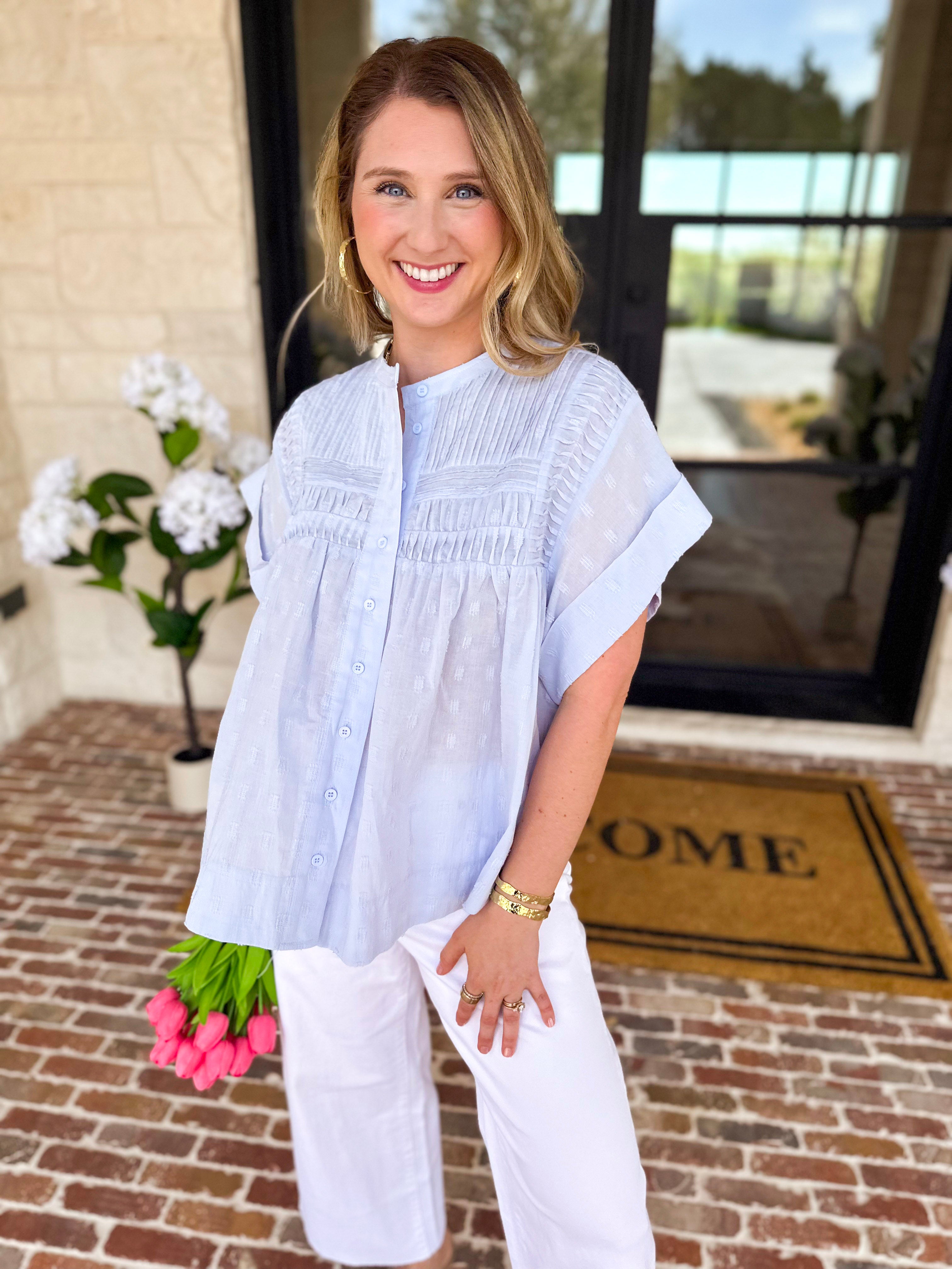 Sweet Blue Blouse-200 Fashion Blouses-FATE-July & June Women's Fashion Boutique Located in San Antonio, Texas