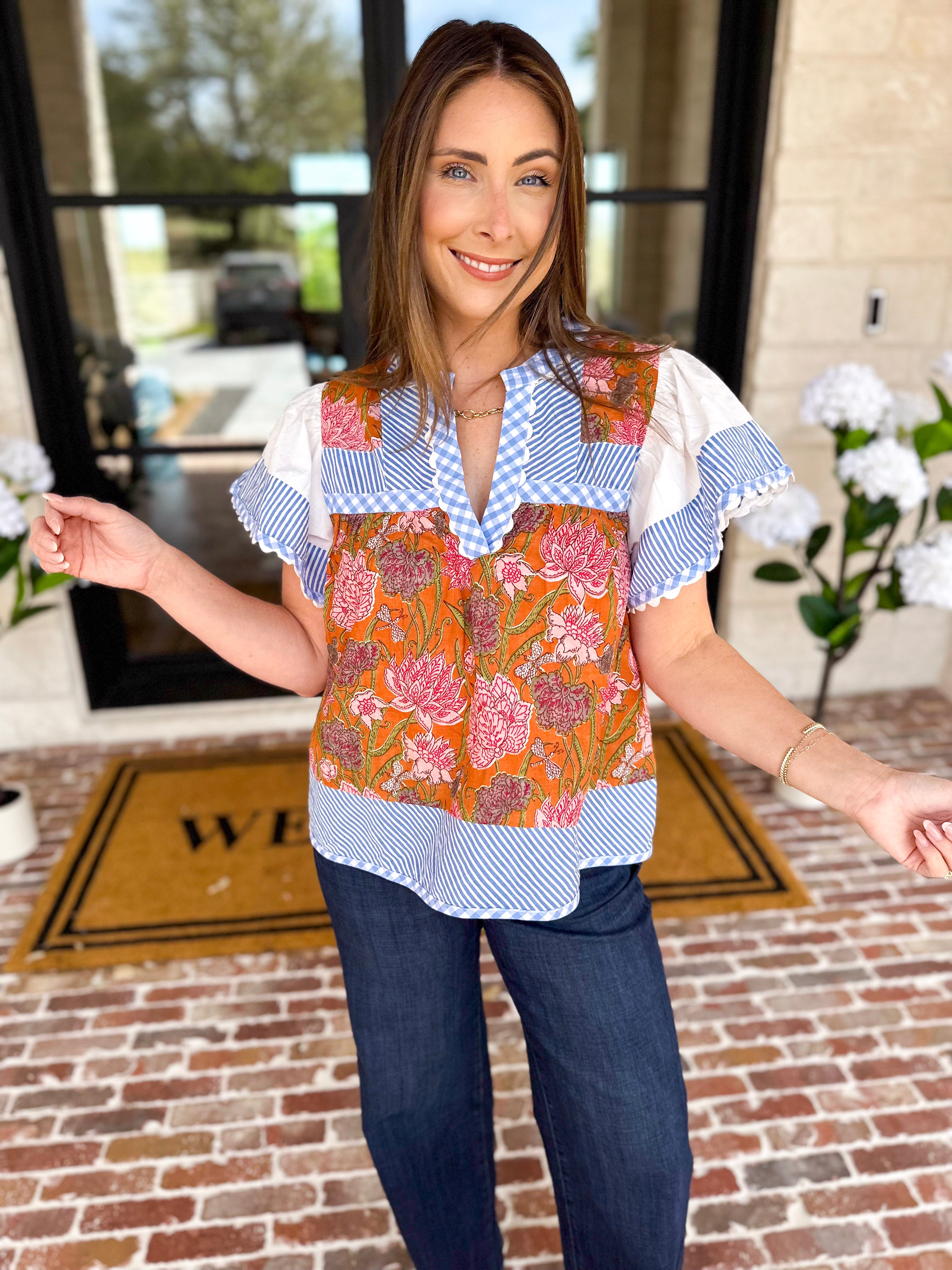 THML - Neutral Garden Blouse-200 Fashion Blouses-THML-July & June Women's Fashion Boutique Located in San Antonio, Texas