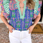 THML - Blue Flutter Sleeve Blouse-200 Fashion Blouses-THML-July & June Women's Fashion Boutique Located in San Antonio, Texas