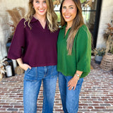 Cozy Collared Oversized Sweater Top - Merlot-230 Sweaters/Cardis-ENTRO-July & June Women's Fashion Boutique Located in San Antonio, Texas