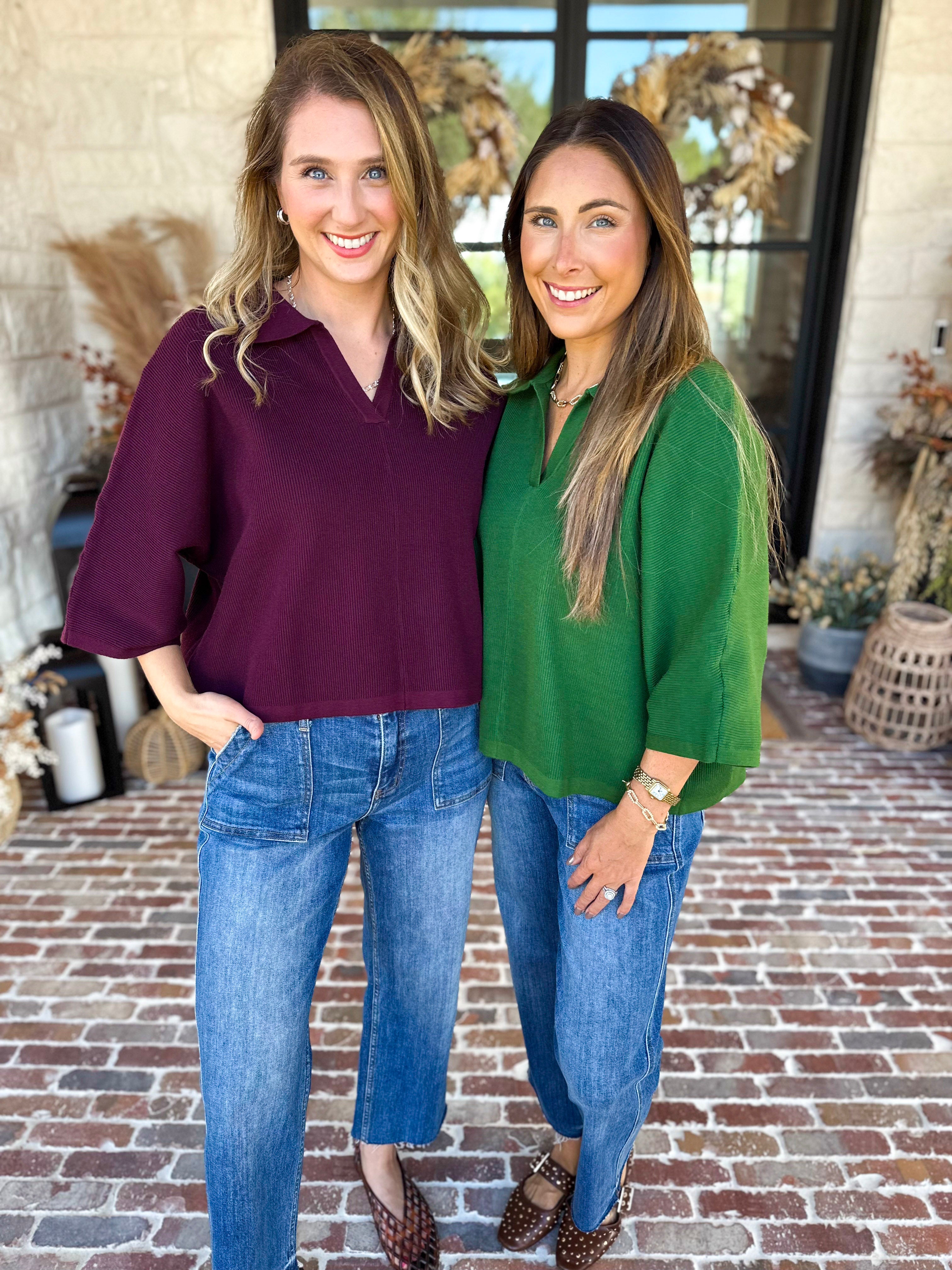 Cozy Collared Oversized Sweater Top - Merlot-230 Sweaters/Cardis-ENTRO-July & June Women's Fashion Boutique Located in San Antonio, Texas