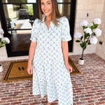 Mary Square - Eloise Lattice Blue Midi Dress-500 Midi-MARY SQUARE-July & June Women's Fashion Boutique Located in San Antonio, Texas